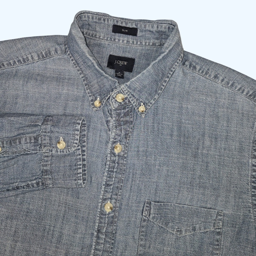 J.Crew Mens Slim Fit Blue Chambray Button Down Shirt Medium A5429 FA15